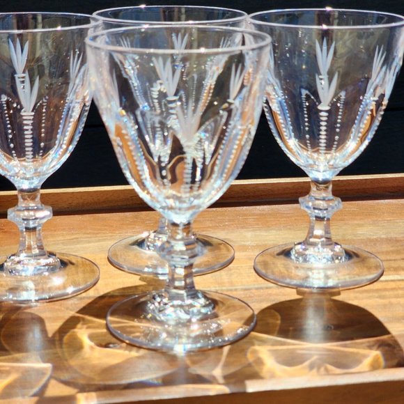 4 Panel Slashes Fan Cut to Clear Crystal Wine Goblets 5.5" - Picture 8 of 11